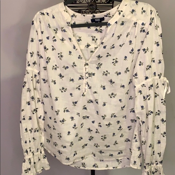 Paige Floral Print Blouse: Size Medium, Long Sleeves, Button V- Neck Collar. - Picture 3 of 10